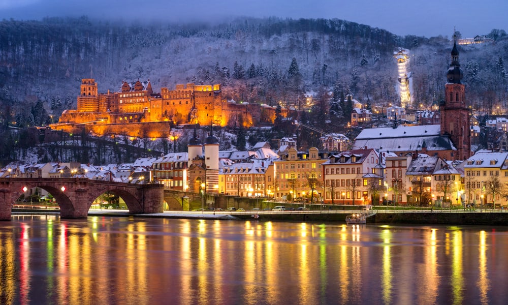 romantic things to do in heidelberg - image of german town at night lit up
